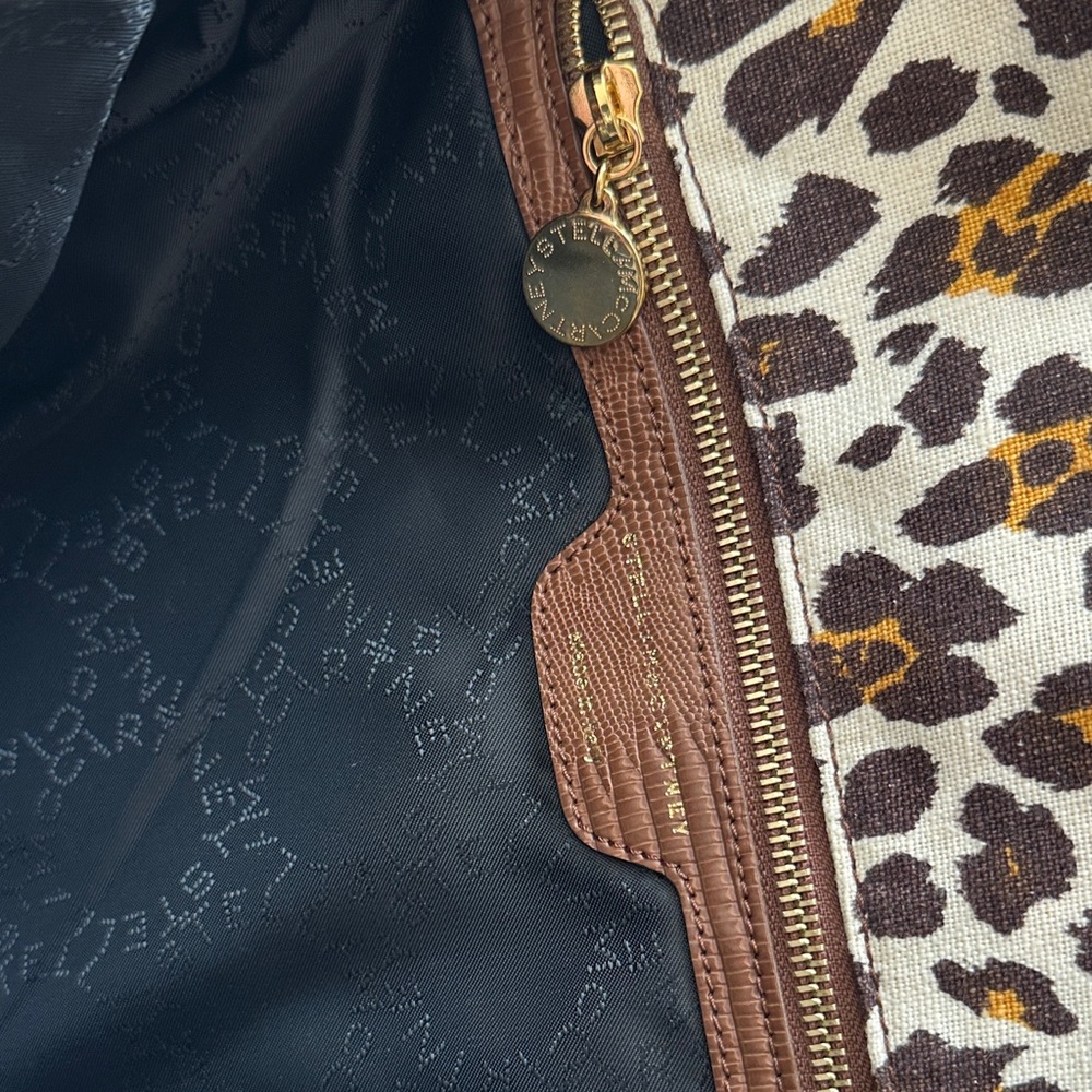 Stella McCartney - Brown Yellow Leopard Print on Cream Canvas Bag & Gold Chain - Picture 14 of 17